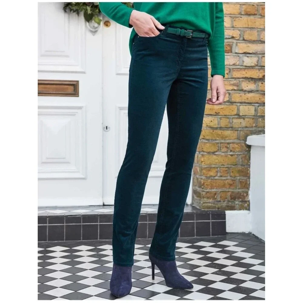 Peruvian Connection Zoe Velveteen Jeans Teal Blue Womens 4 High Rise Slim Pants